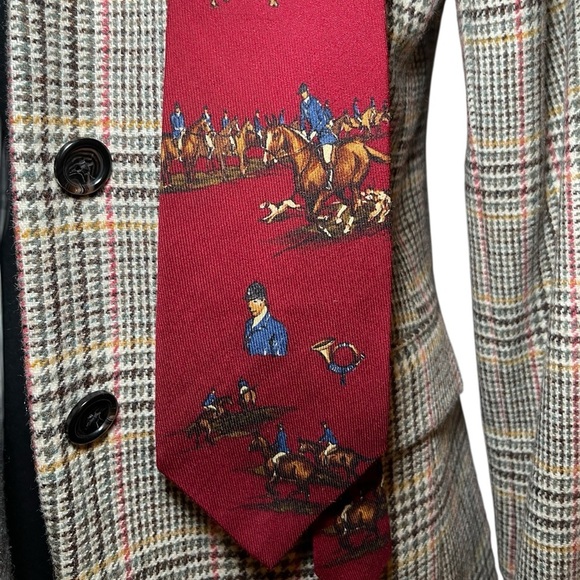 Polo Ralph Lauren Other - Vintage Polo Ralph Lauren Silk Tie Fox Hunt Equestrian Horse Hound Burgundy